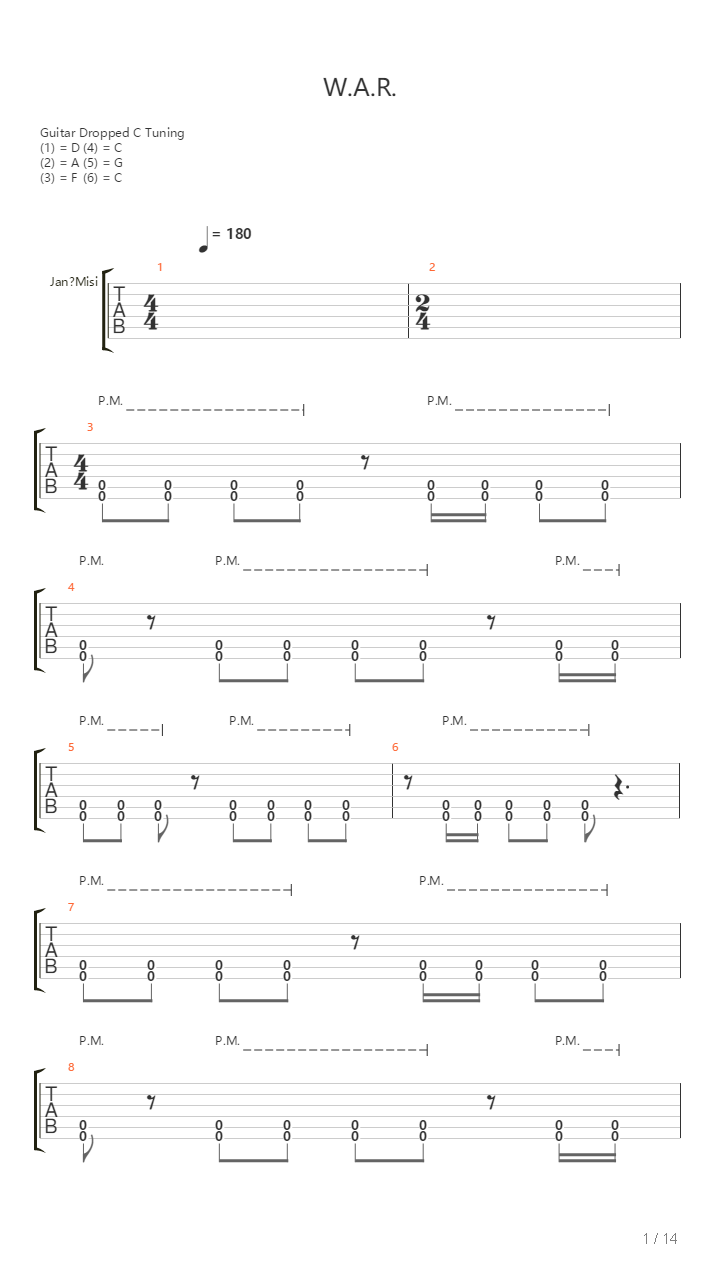 War吉他谱