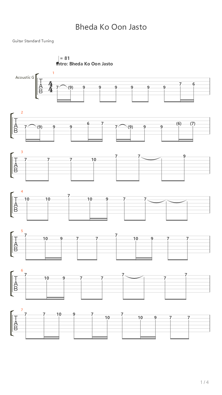 Bheda Ko Oon Jasto吉他谱