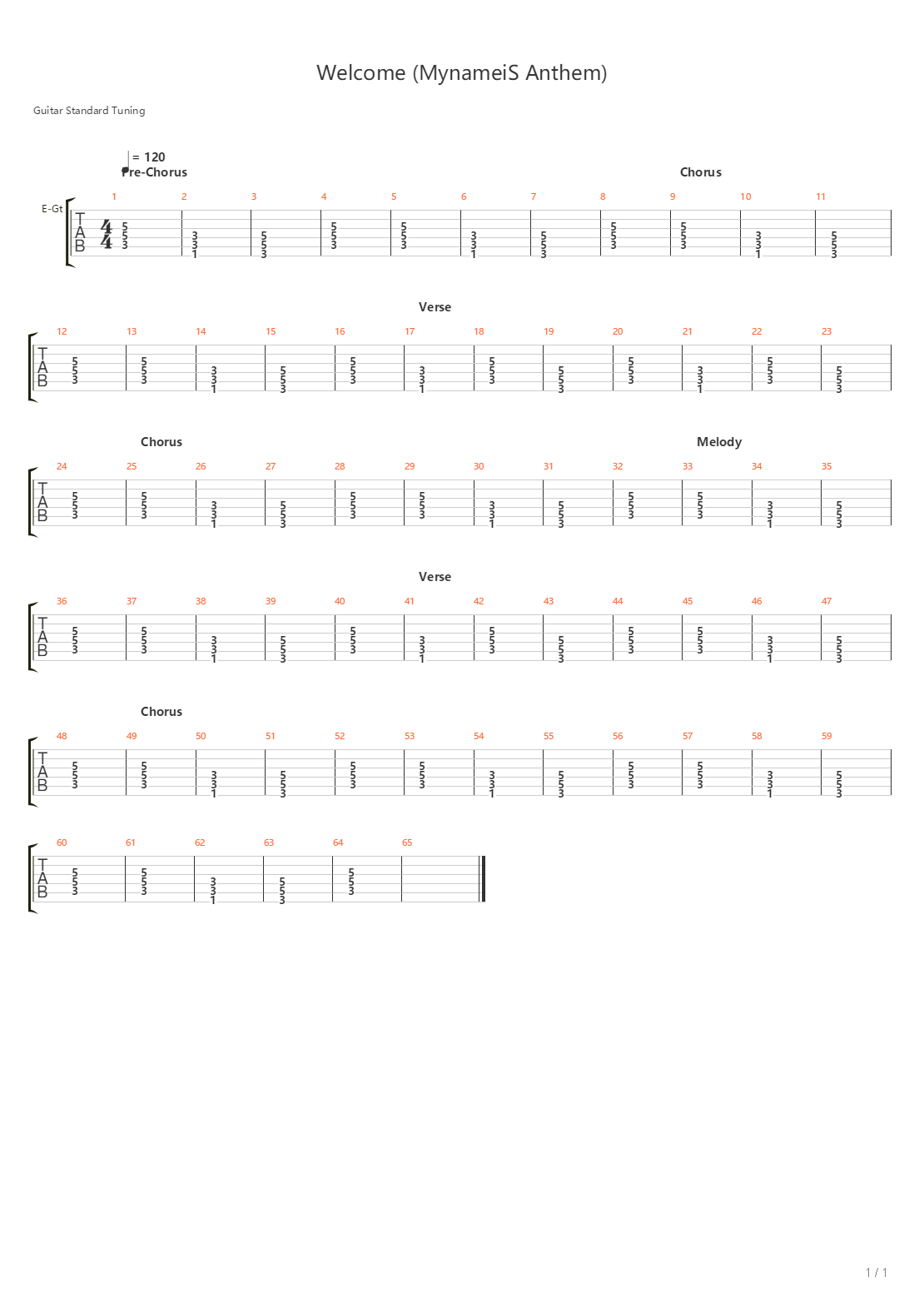 Welcome Mynameis Anthem吉他谱