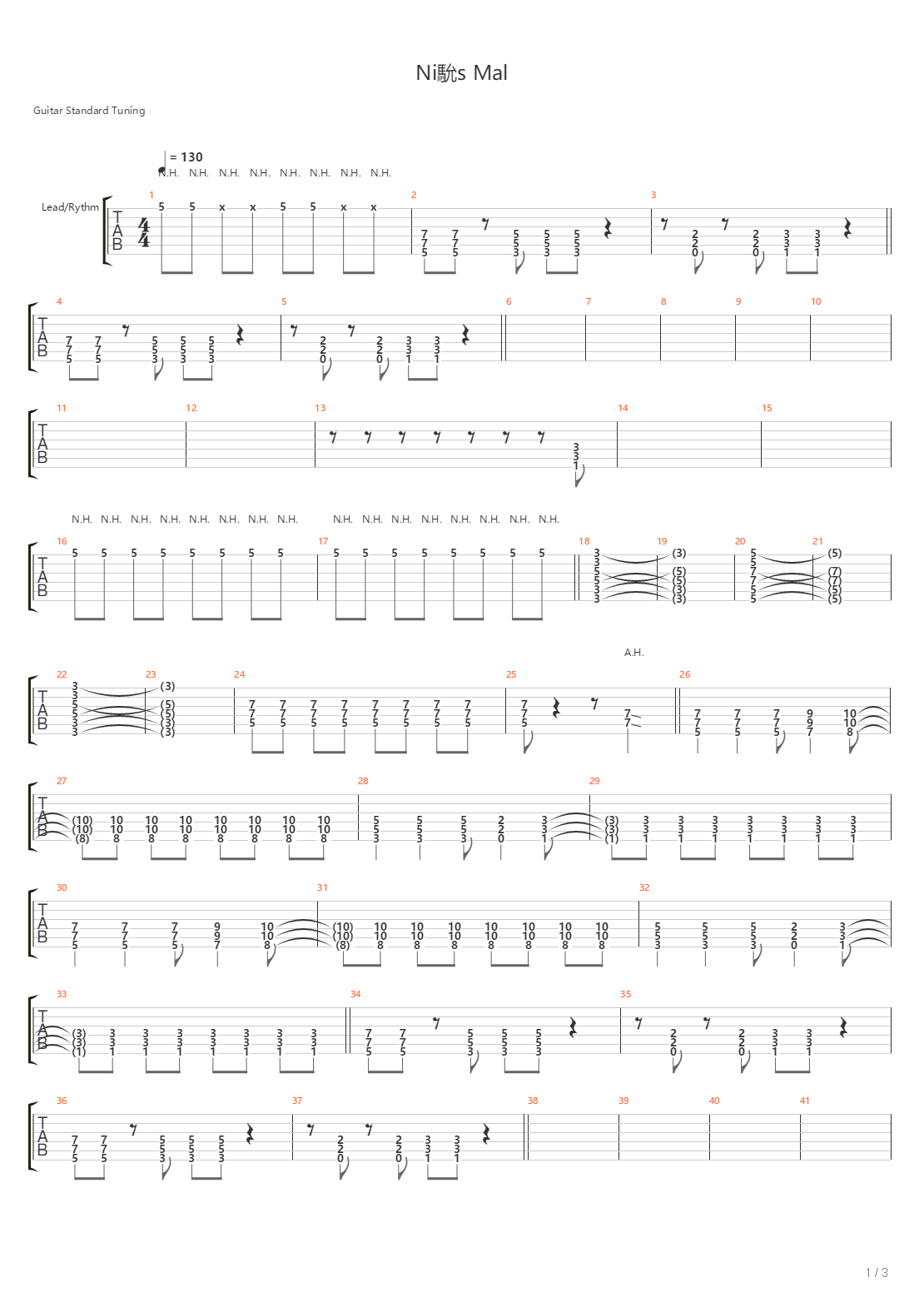 Nias Mal吉他谱