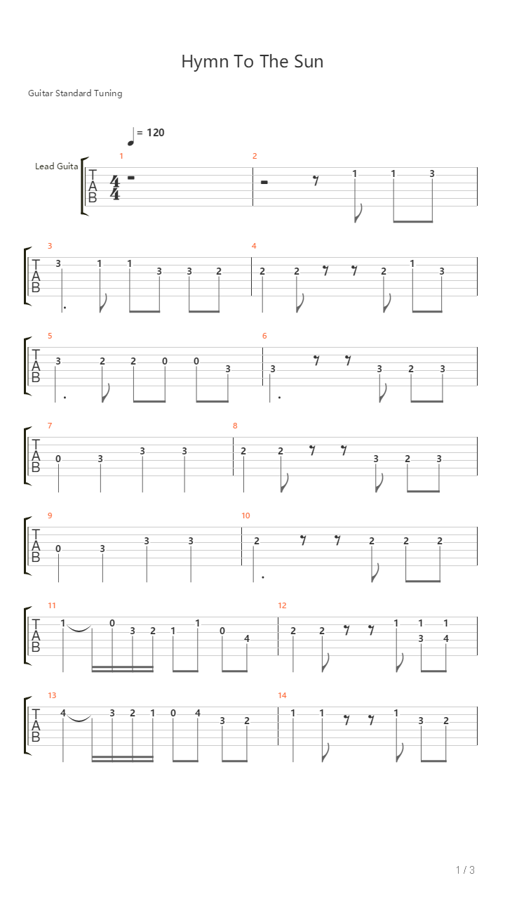 Hymn To The Sun吉他谱