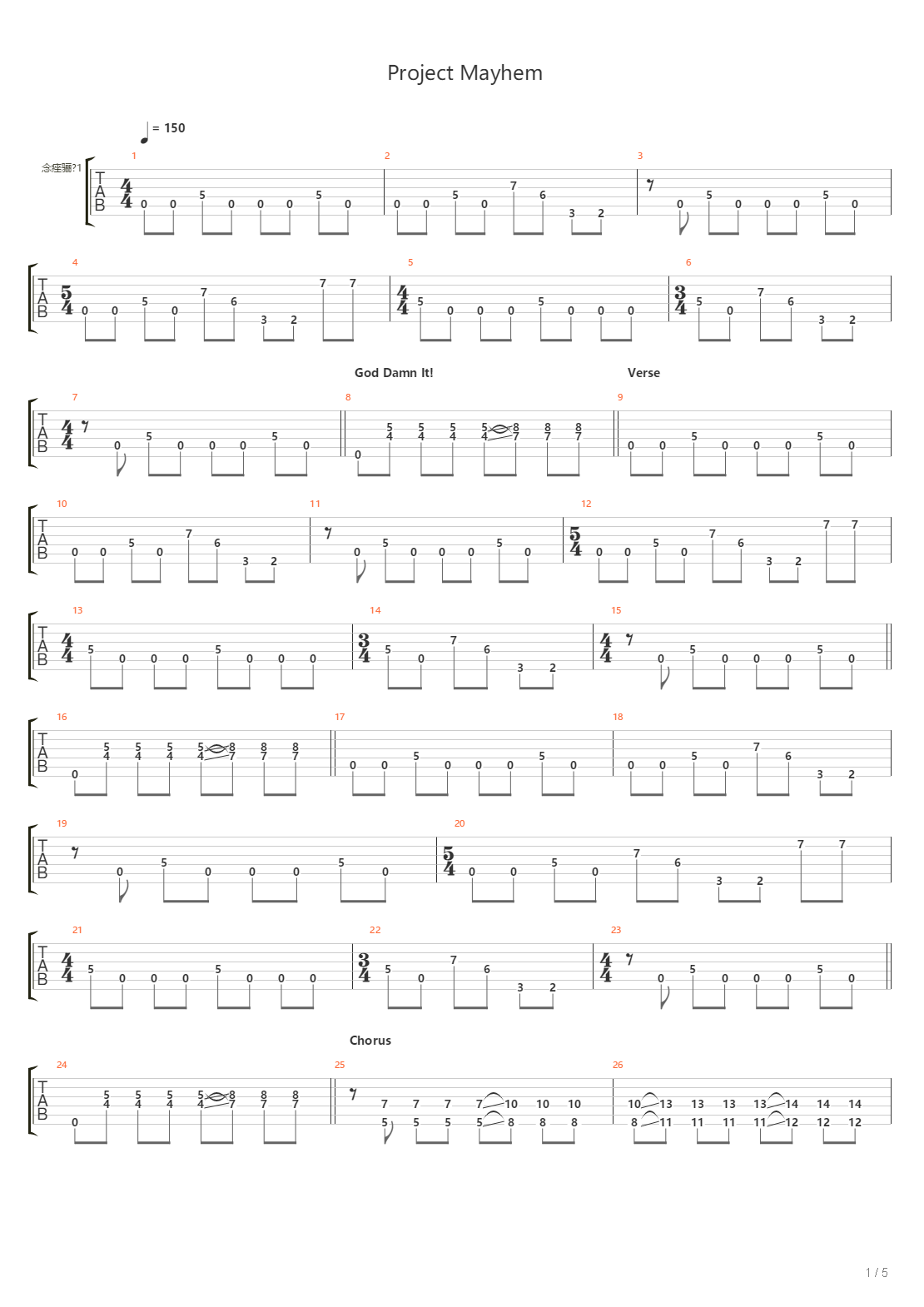 Project Mayhem吉他谱