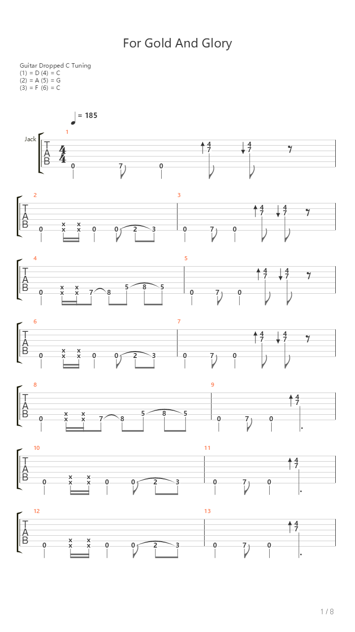 For Gold And Glory吉他谱