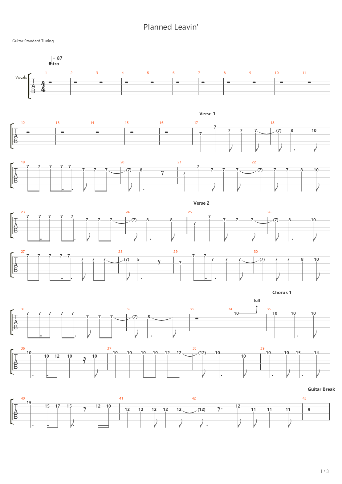 Planned Leavin吉他谱