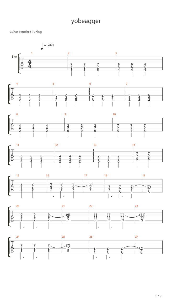 Yobeagger吉他谱