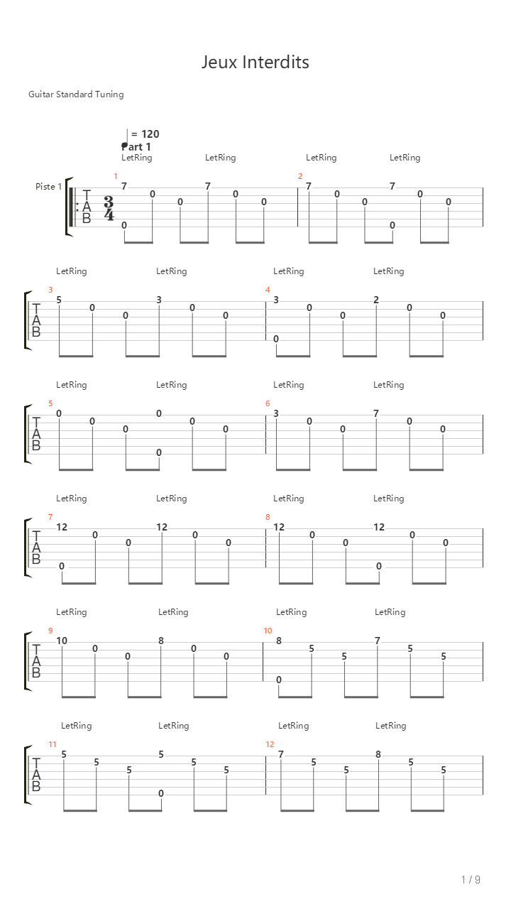 Jeux Interdits吉他谱