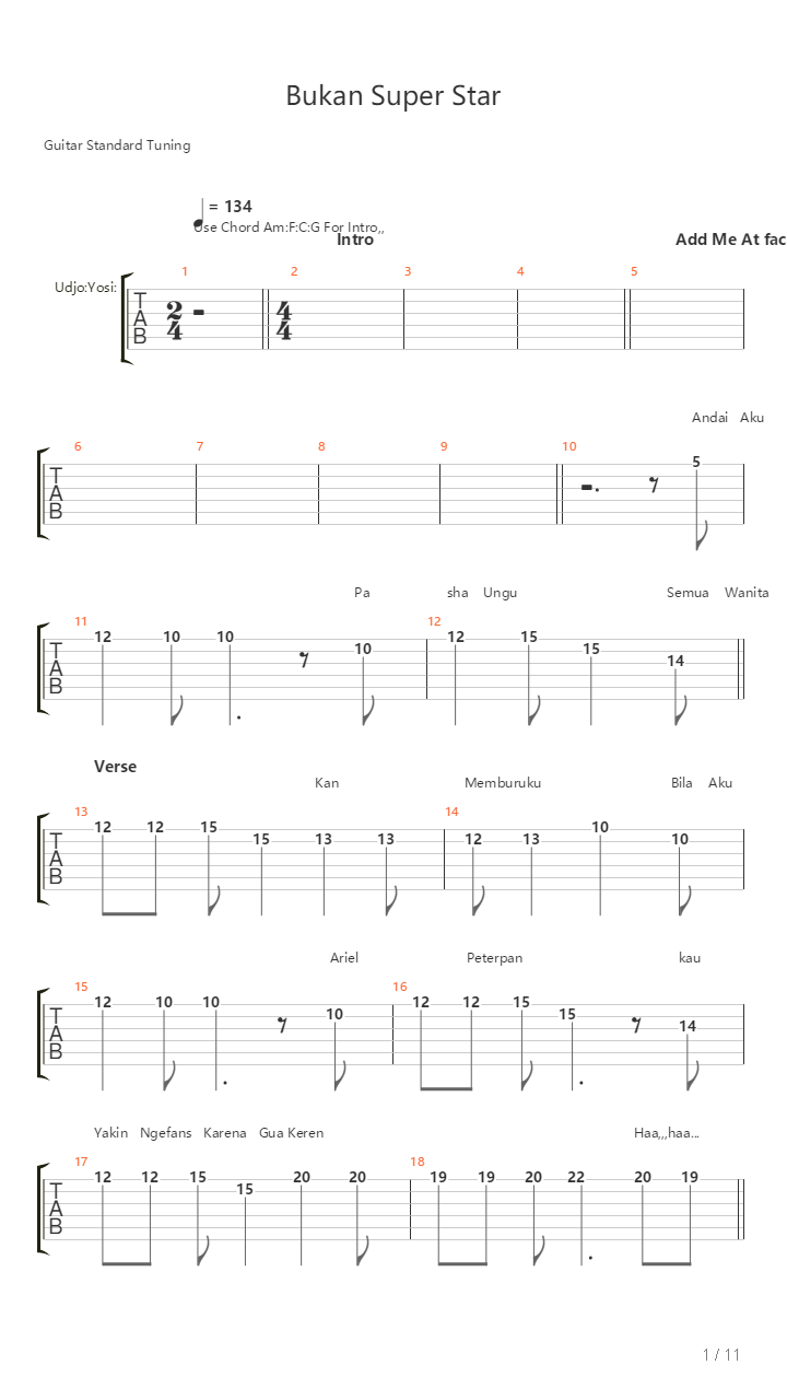 Bukan Superstar吉他谱