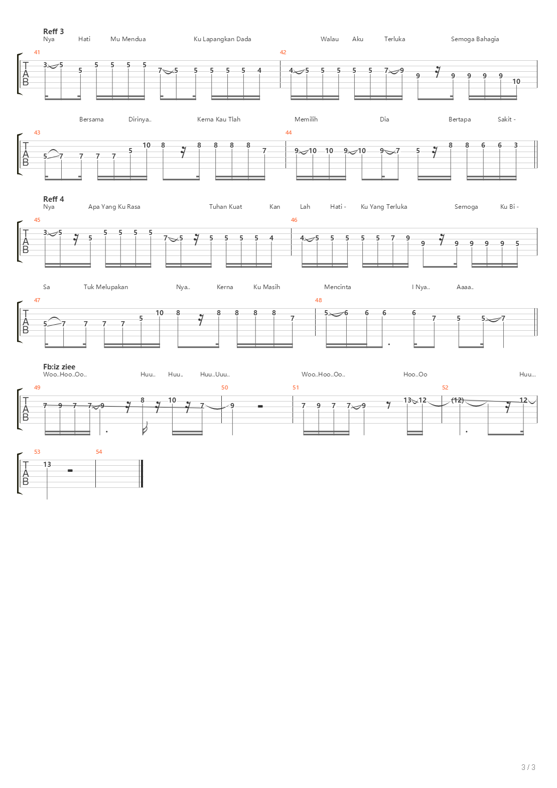 Masih Mencintainya吉他谱