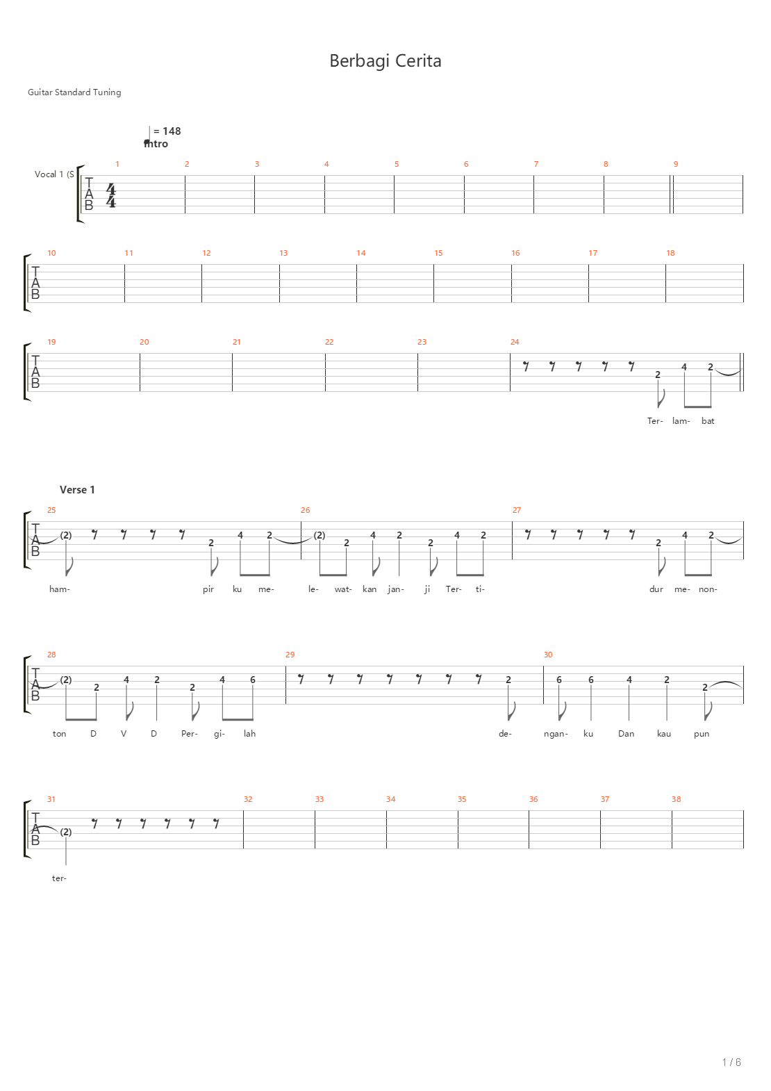 Berbagi Cerita吉他谱