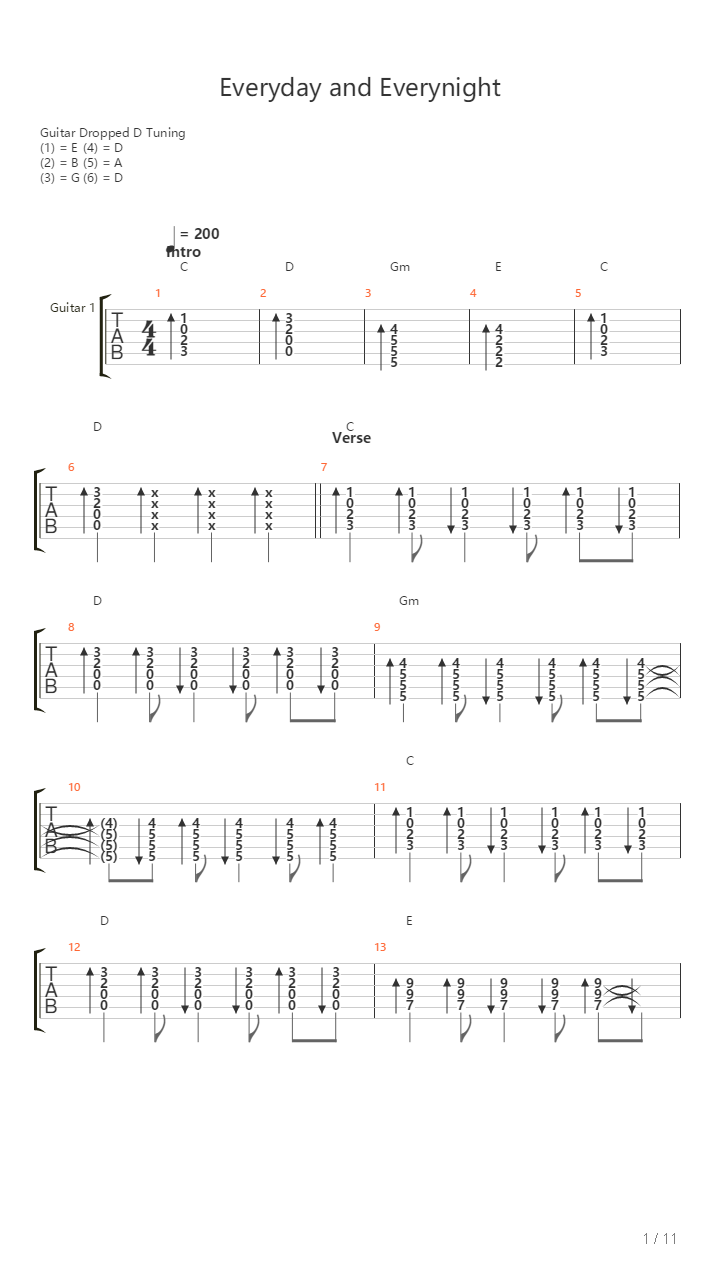 Everyday And Everynight吉他谱