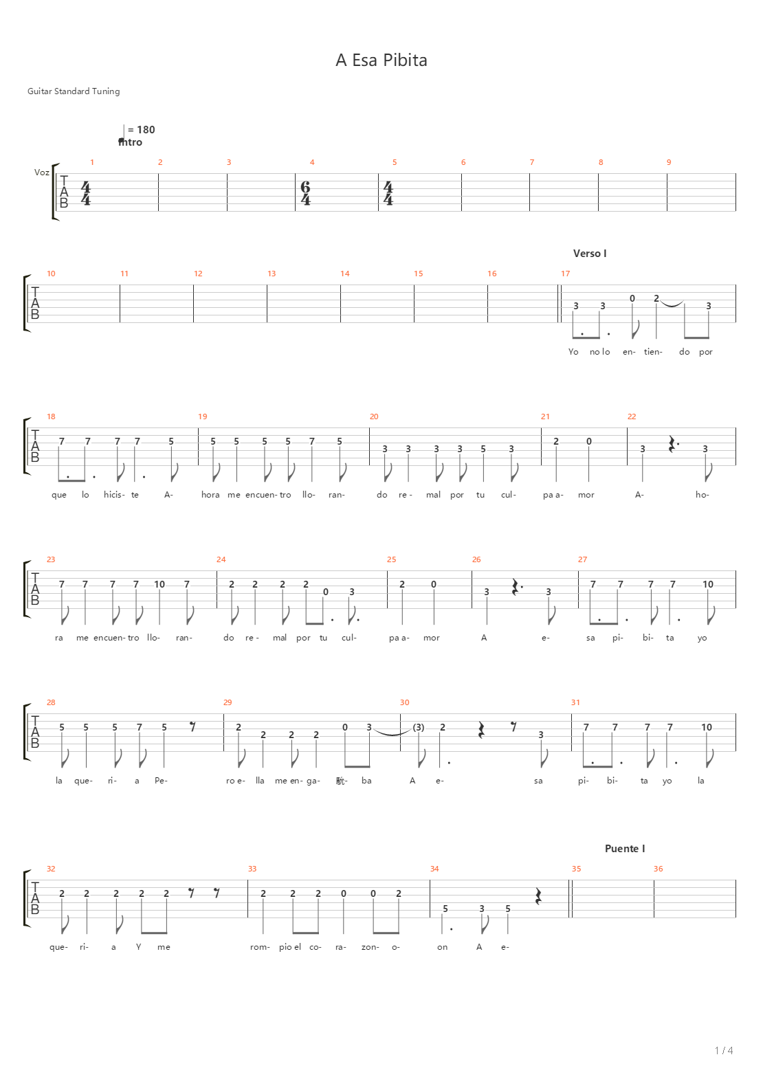 A Esa Pibita吉他谱