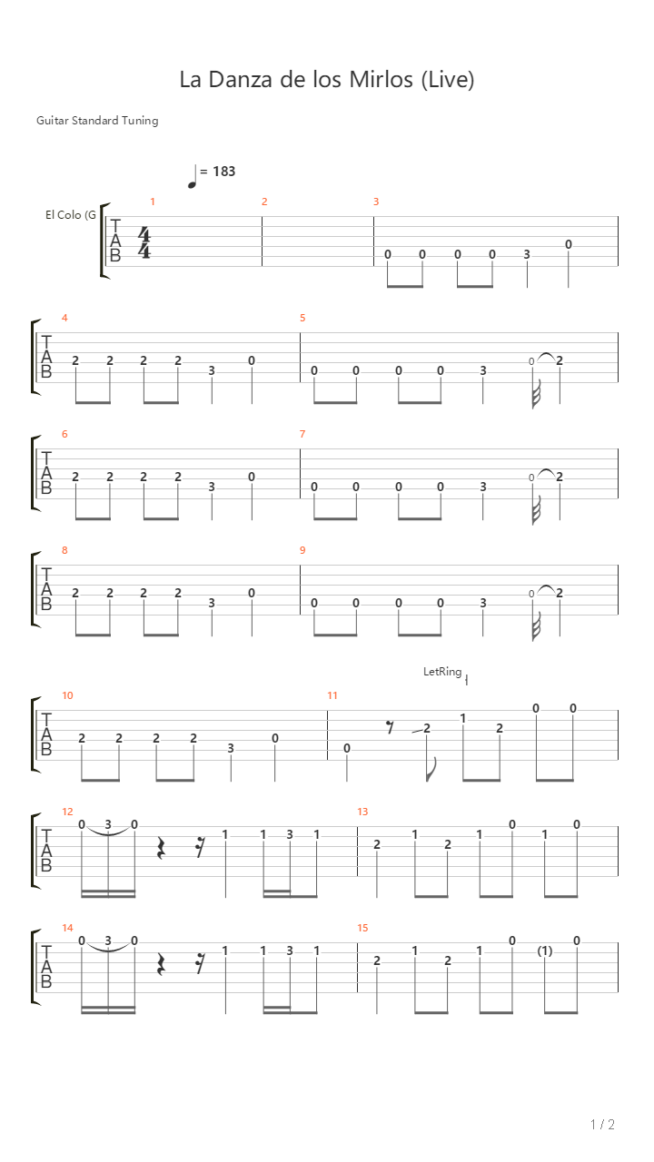 La Danza De Los Mirlos Live吉他谱