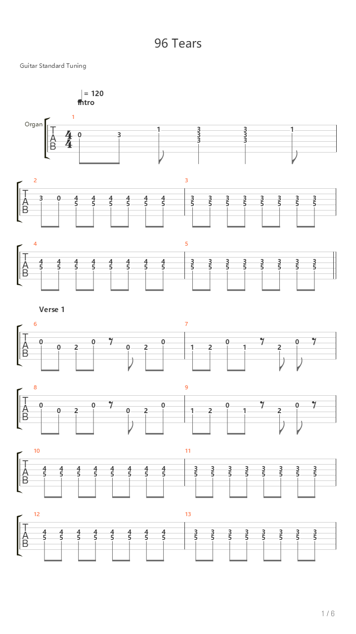 96 Tears吉他谱