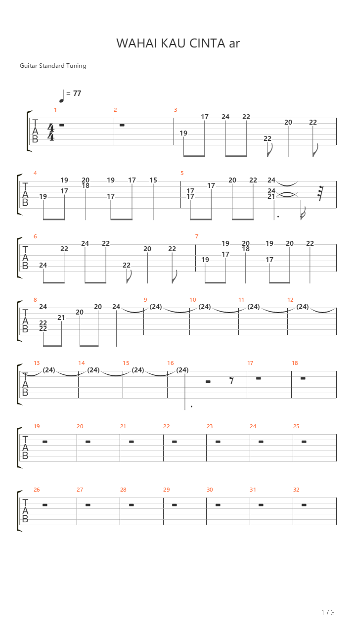 Wahai Kau Cinta吉他谱