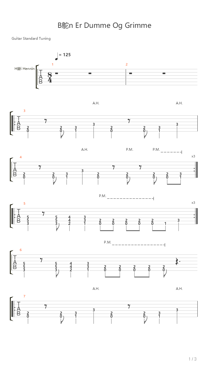 Burn Er Dumme Og Grimme吉他谱