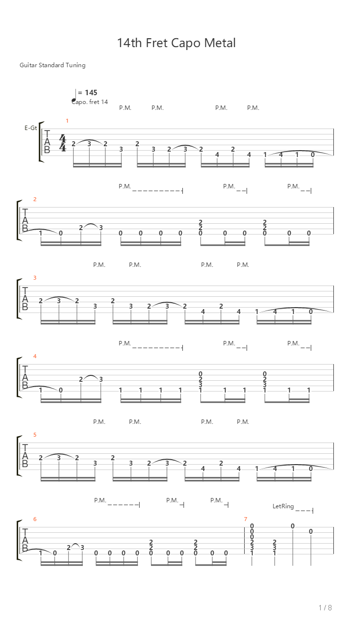 Capo On The 14Th Fret Metal Gp6吉他谱