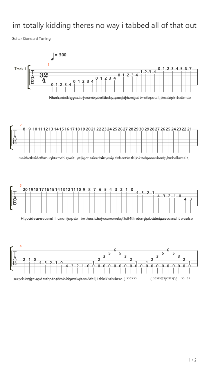 Im Totally Kidding Theres No Way I Tabbed All Of That Out吉他谱