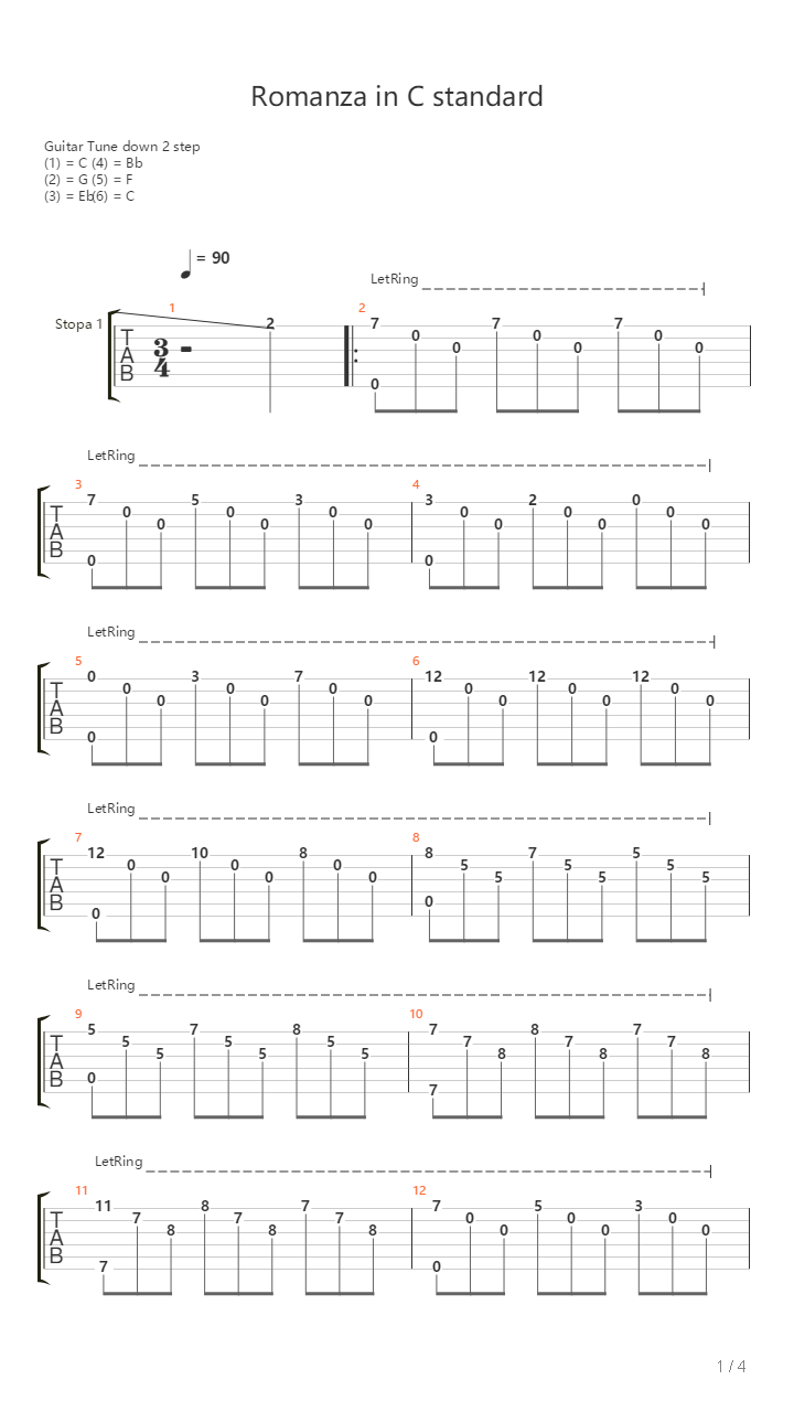 Romanza In C Standard吉他谱