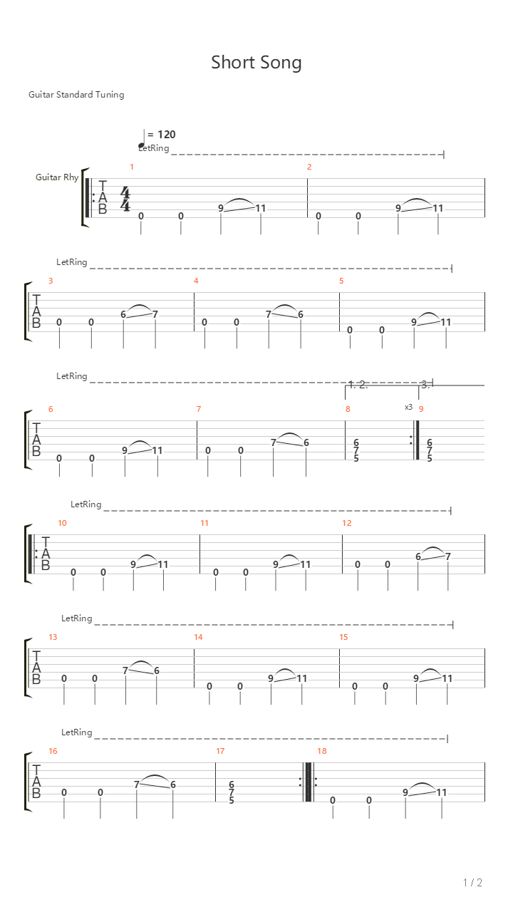 Short Song吉他谱