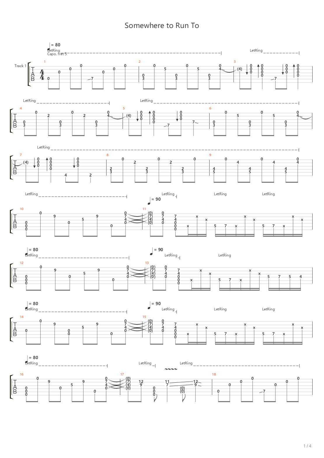 Somewhere To Run To吉他谱