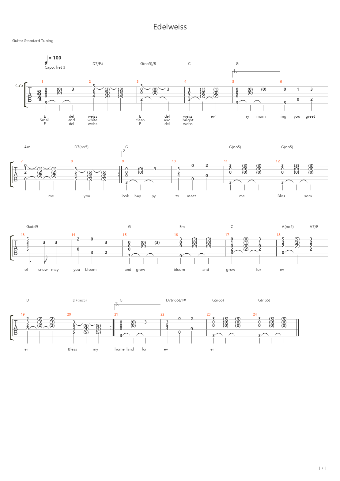 Edelweiss吉他谱