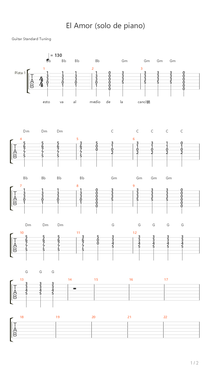 El Amor Esta Aqui吉他谱