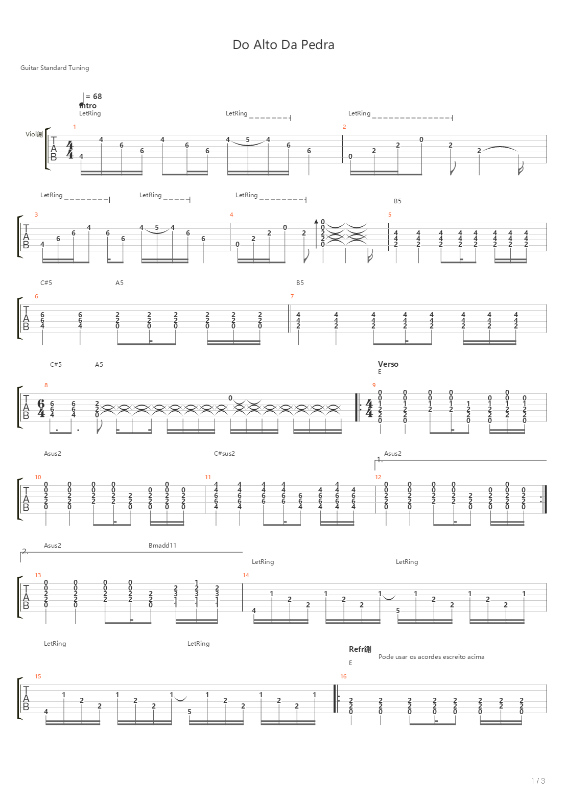 Do Alto Da Pedra吉他谱