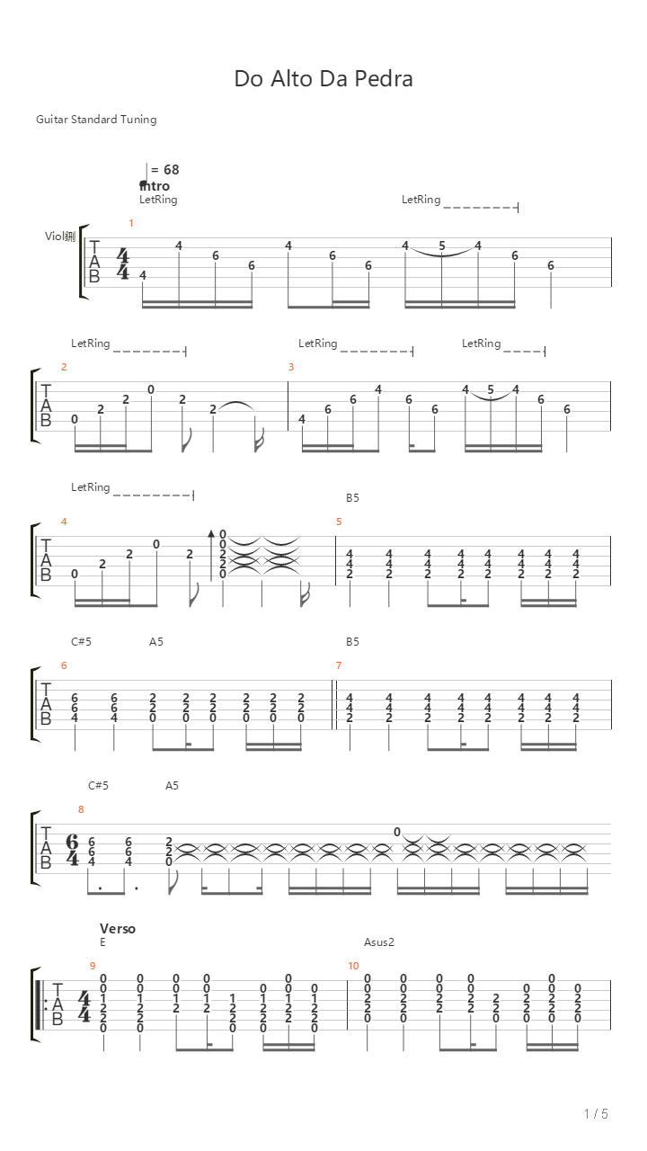 Do Alto Da Pedra吉他谱