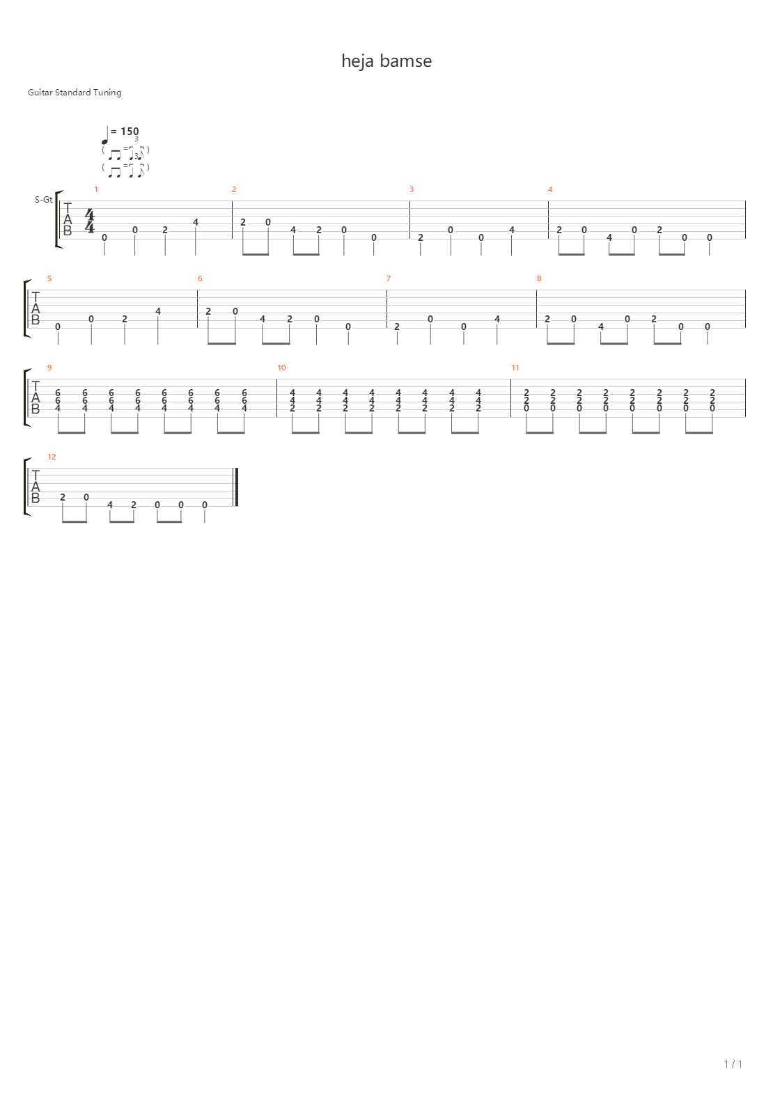 Heja Bamse吉他谱