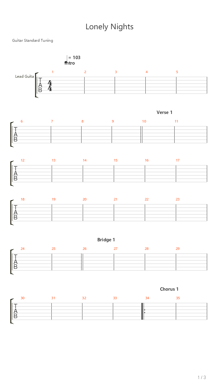 Lonely Nights吉他谱