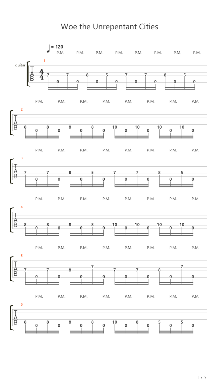 Woe The Unrepentant Cities吉他谱