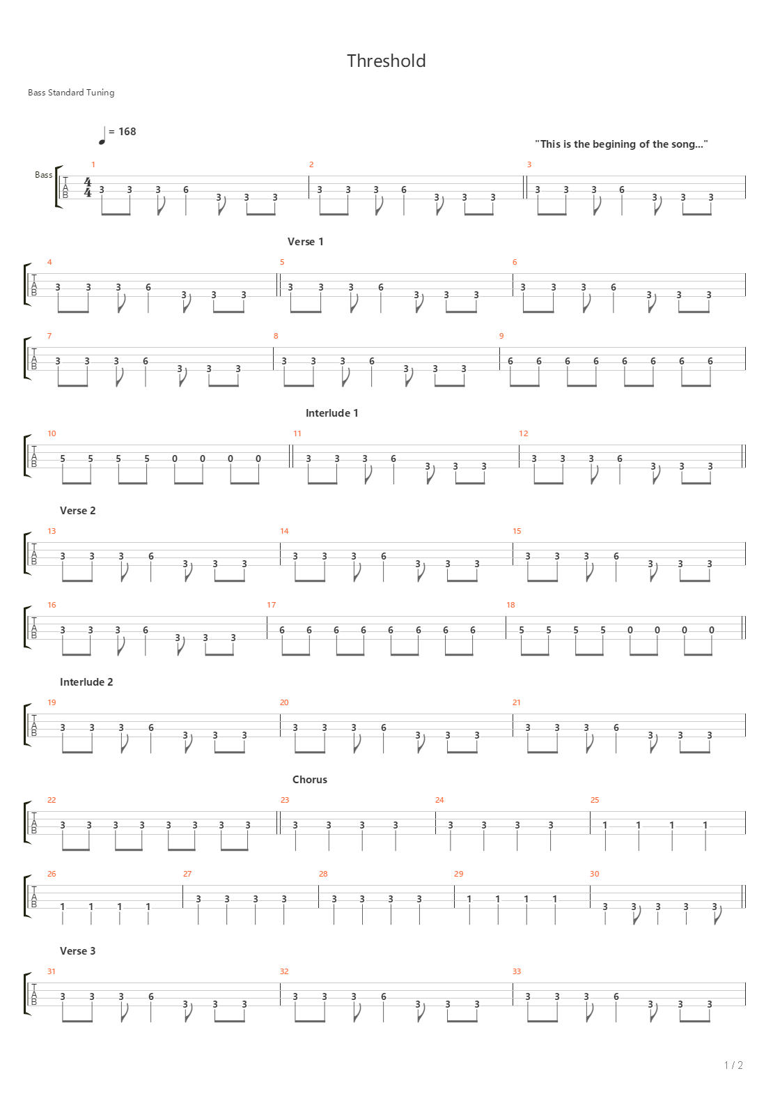 Threshold吉他谱