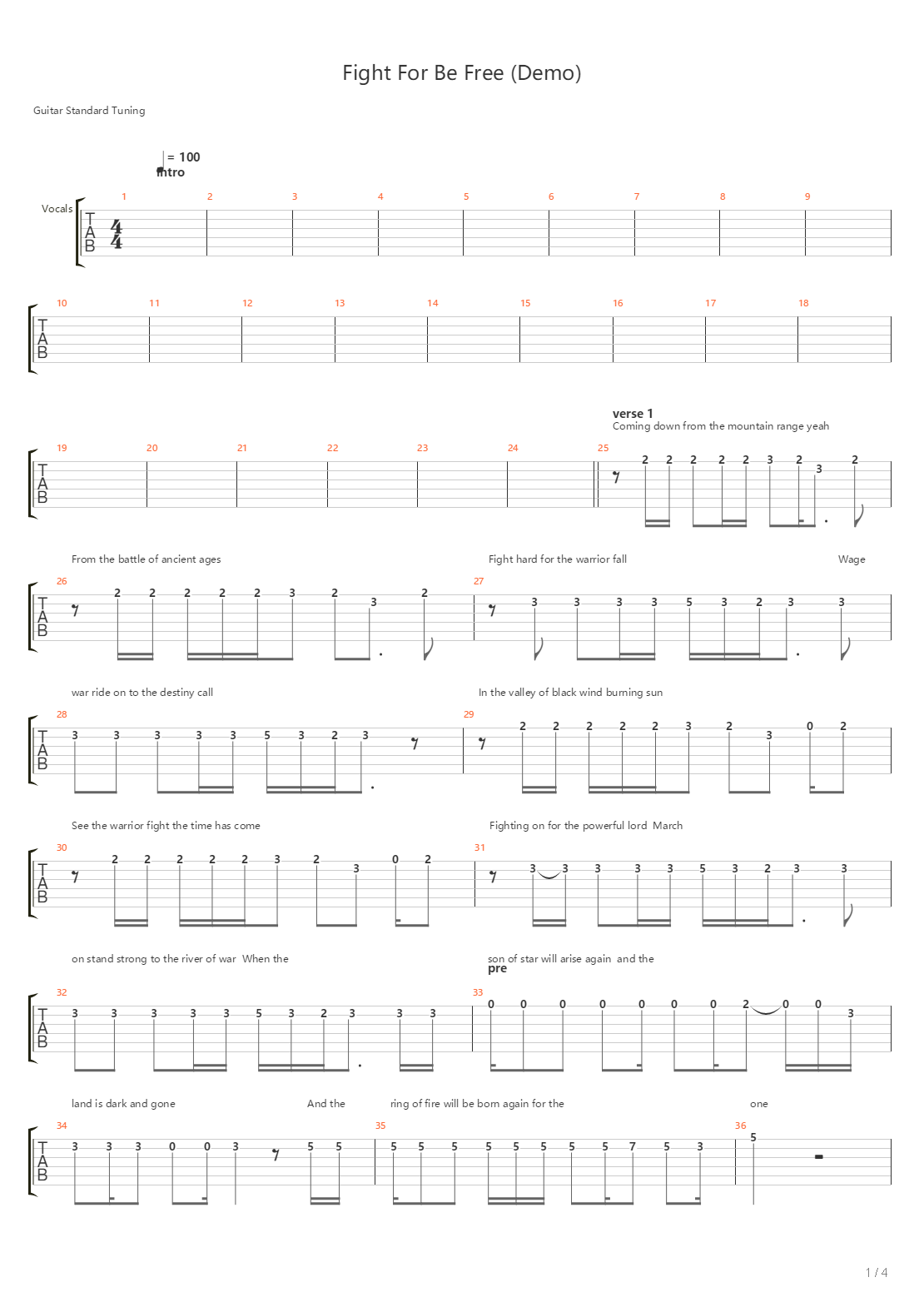 Fight For Be Free吉他谱
