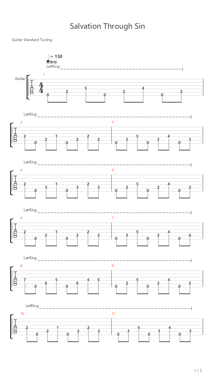 Salvation Through Sin吉他谱