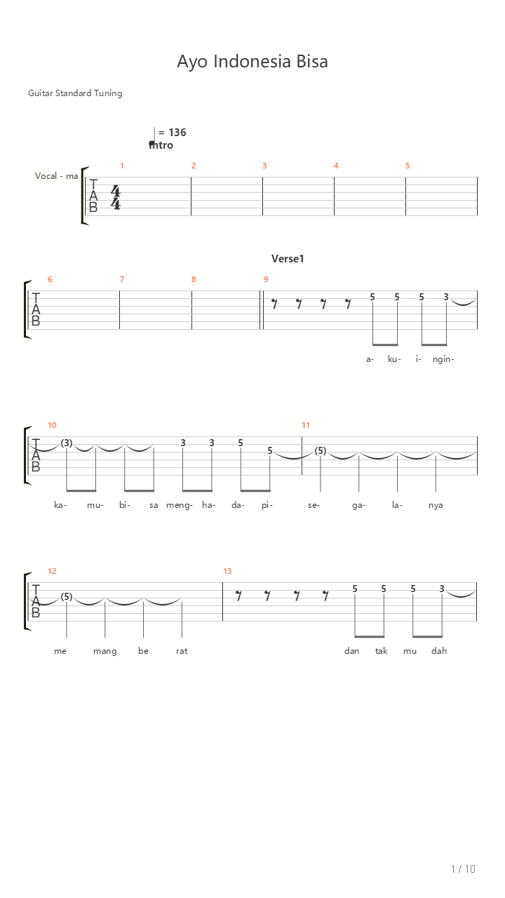 Ayo Indonesia Bisa吉他谱