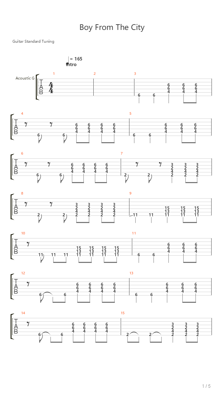 Boy From The City吉他谱