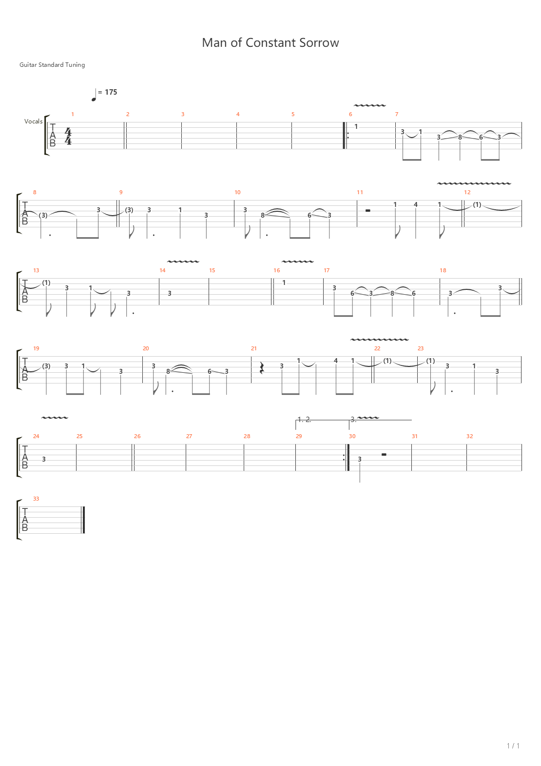 Man Of Constant Sorrow吉他谱