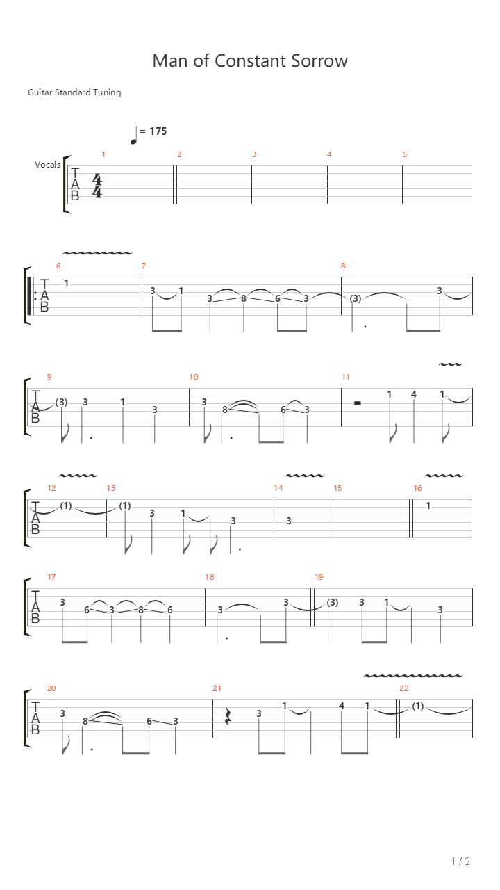Man Of Constant Sorrow吉他谱