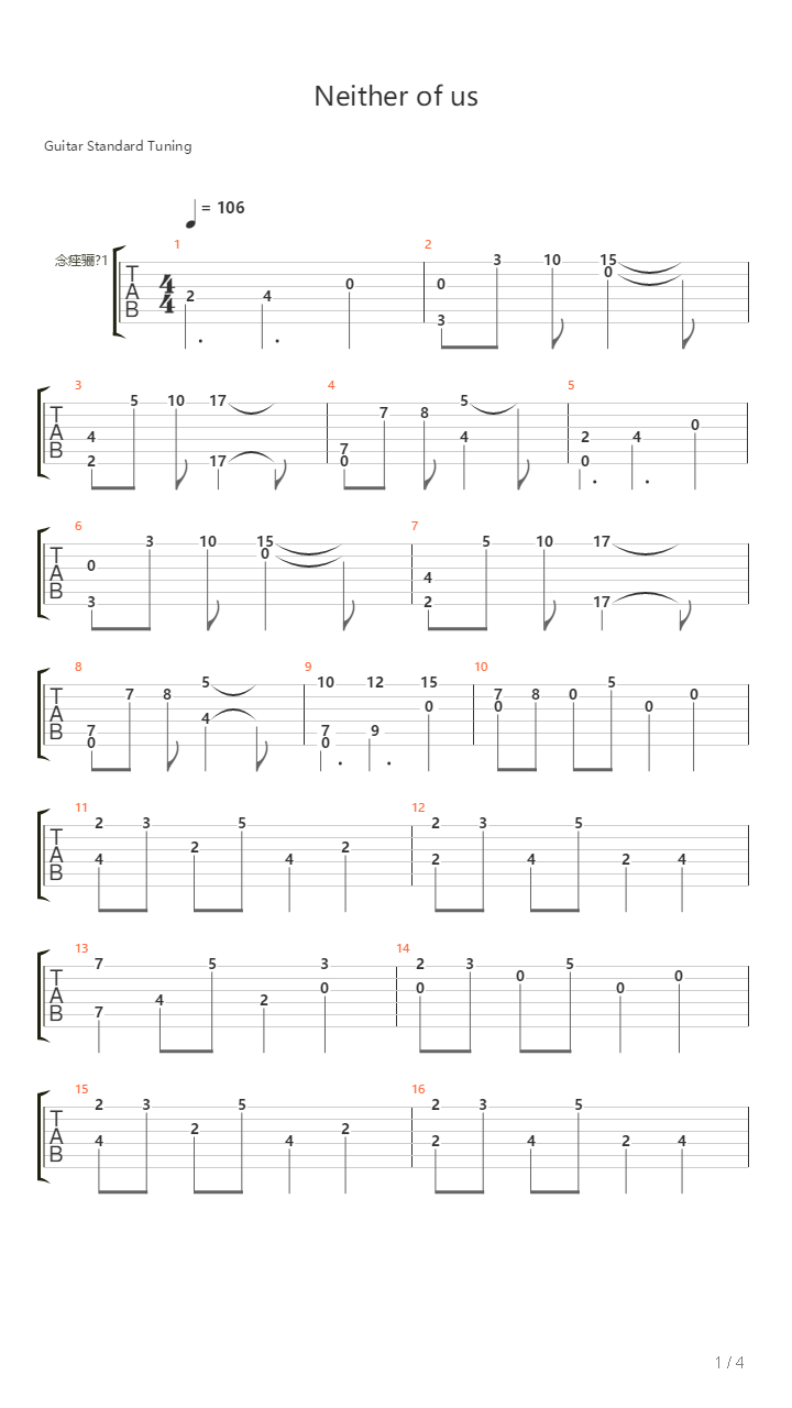 Neither Of Us吉他谱