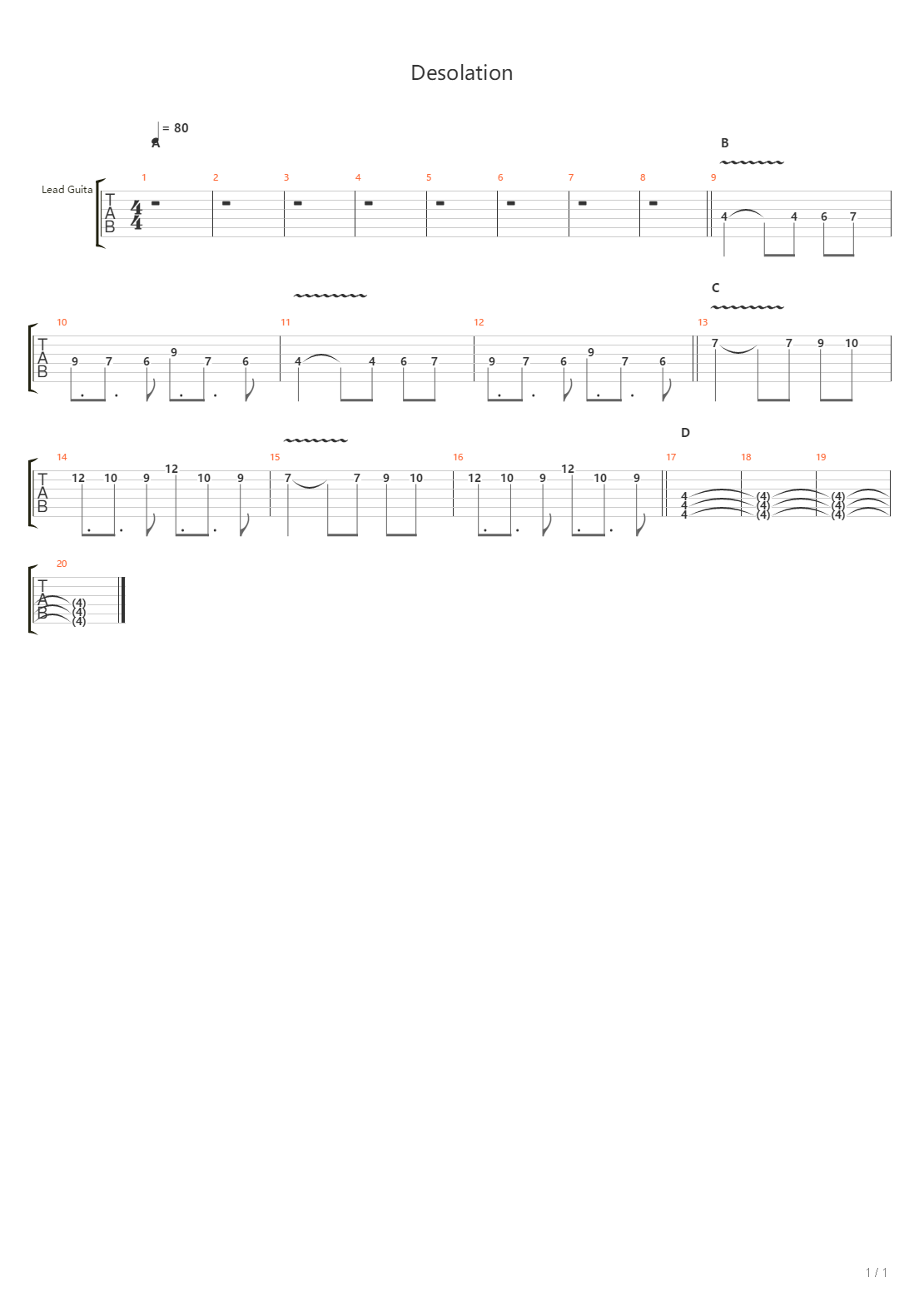 Desolation吉他谱