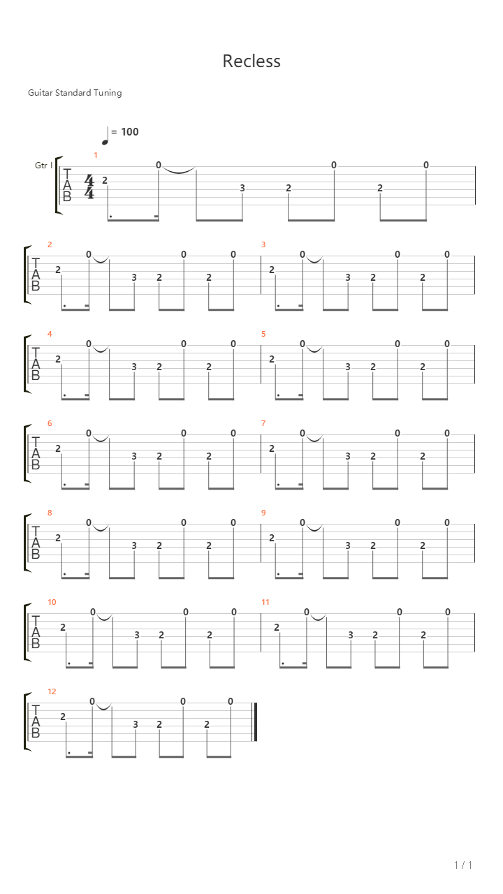 Reckless吉他谱