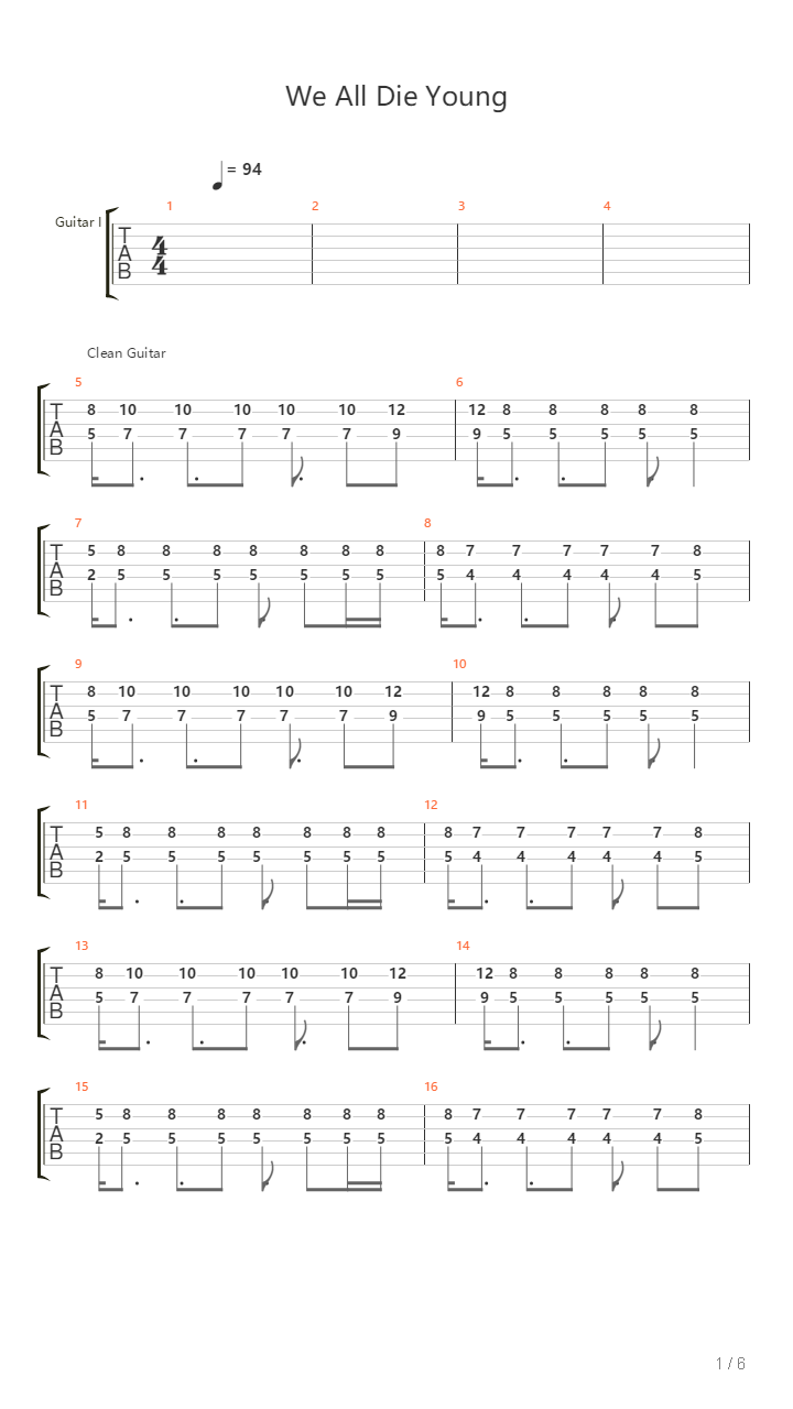 We All Die Young吉他谱
