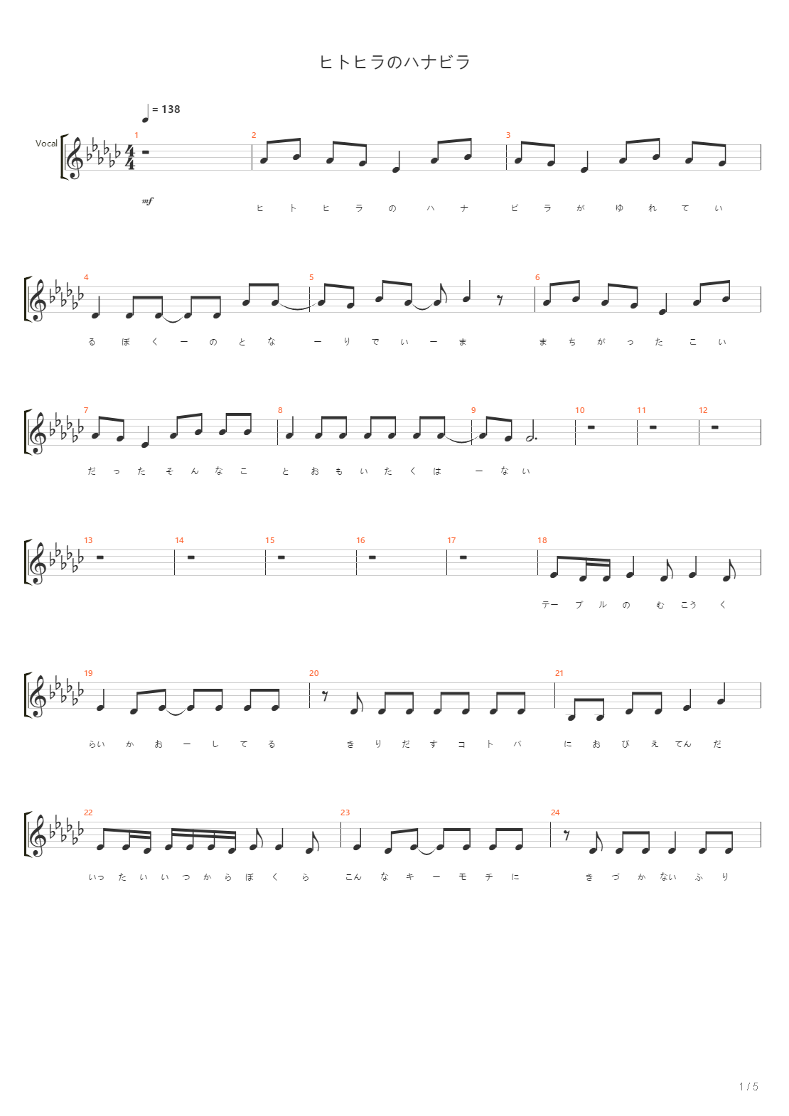 Hitohira No Hanabira吉他谱