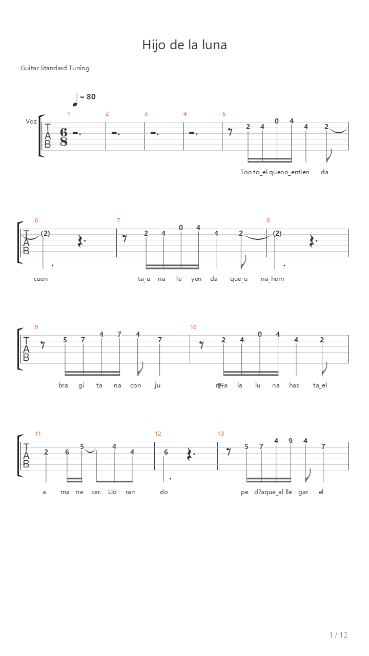 Hijo De La Luna吉他谱