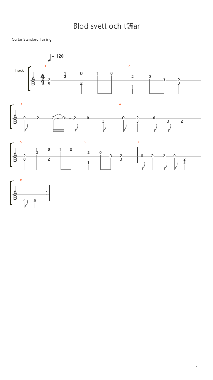 Blod Svett Och Tarar吉他谱