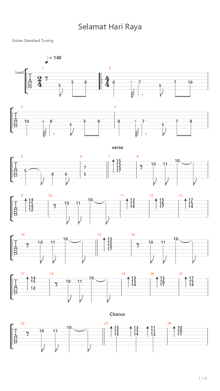 Selamat Hari Raya吉他谱