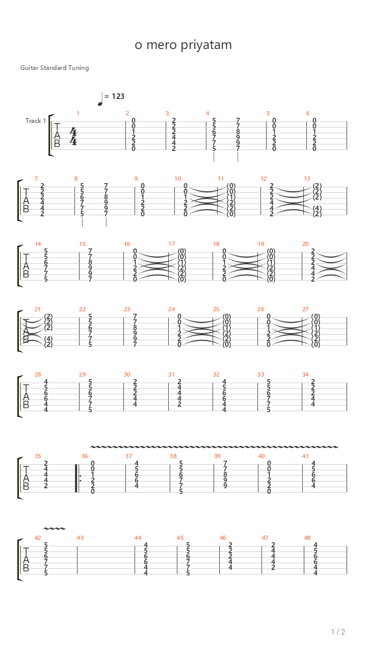O Mero Priyatam吉他谱