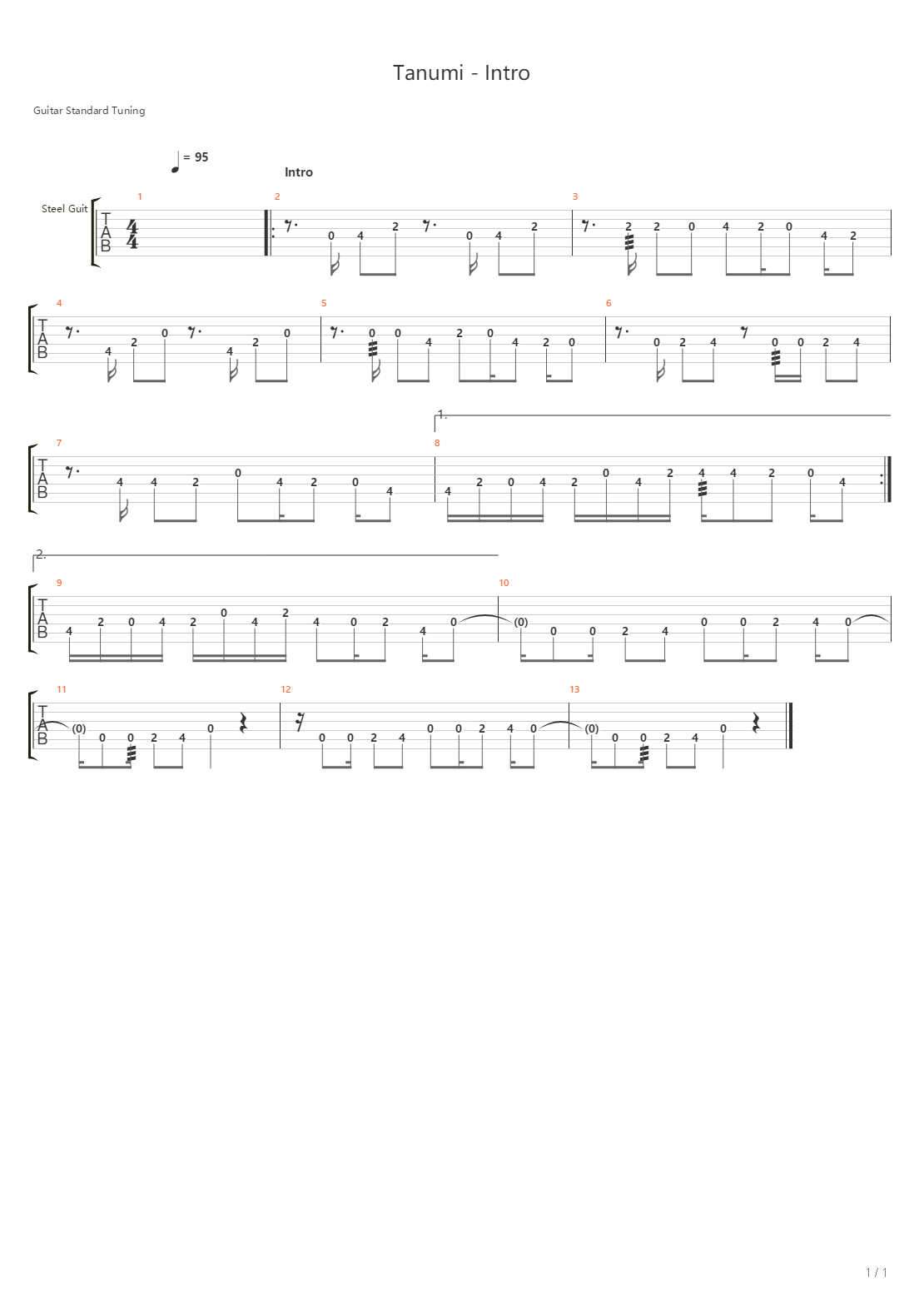 Tanumi吉他谱