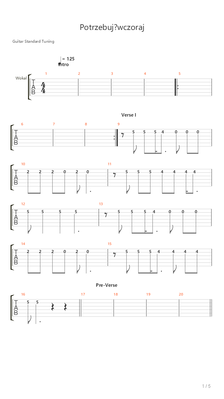 Potrzebuje Wczoraj吉他谱