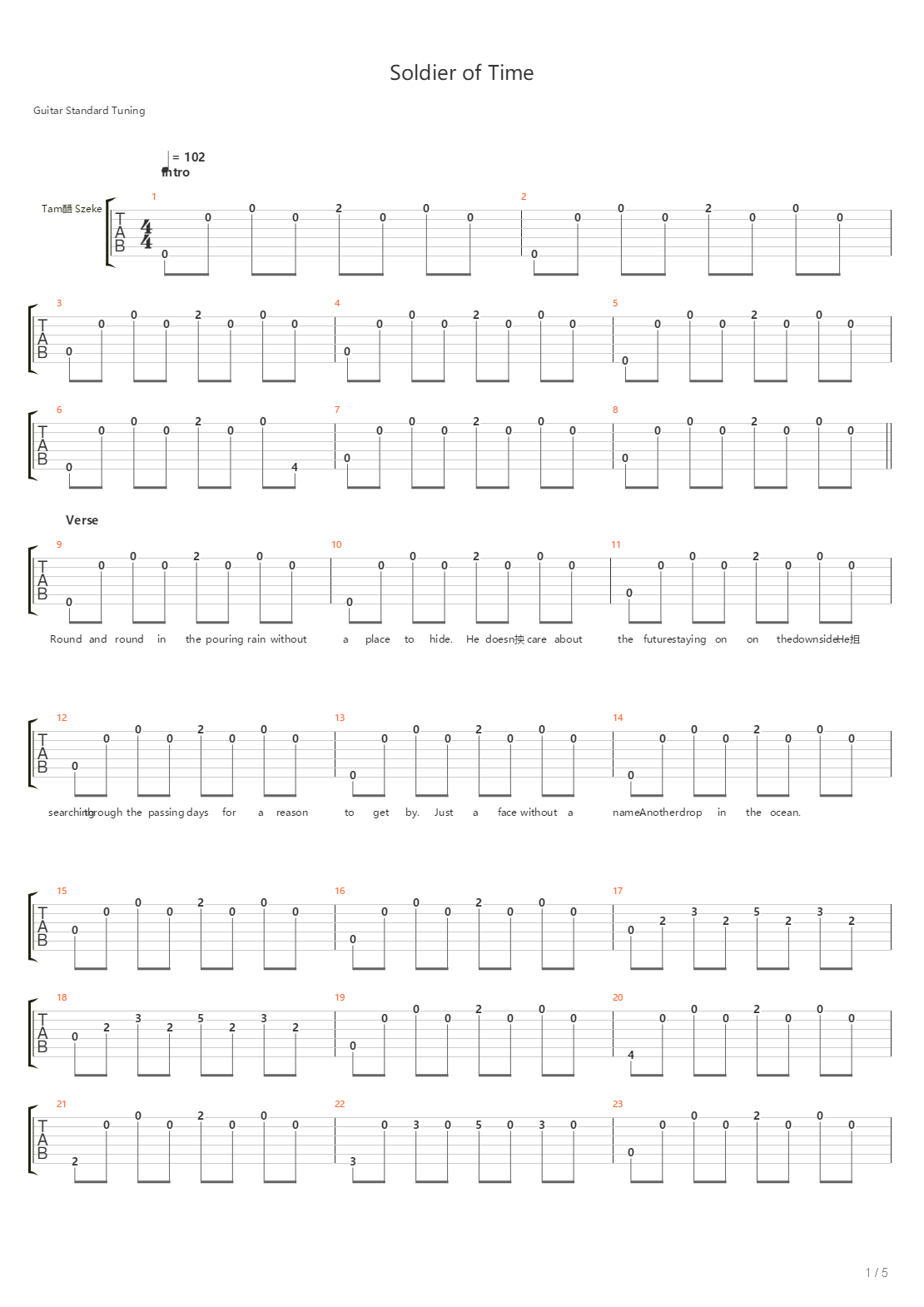 Soldier Of Time吉他谱